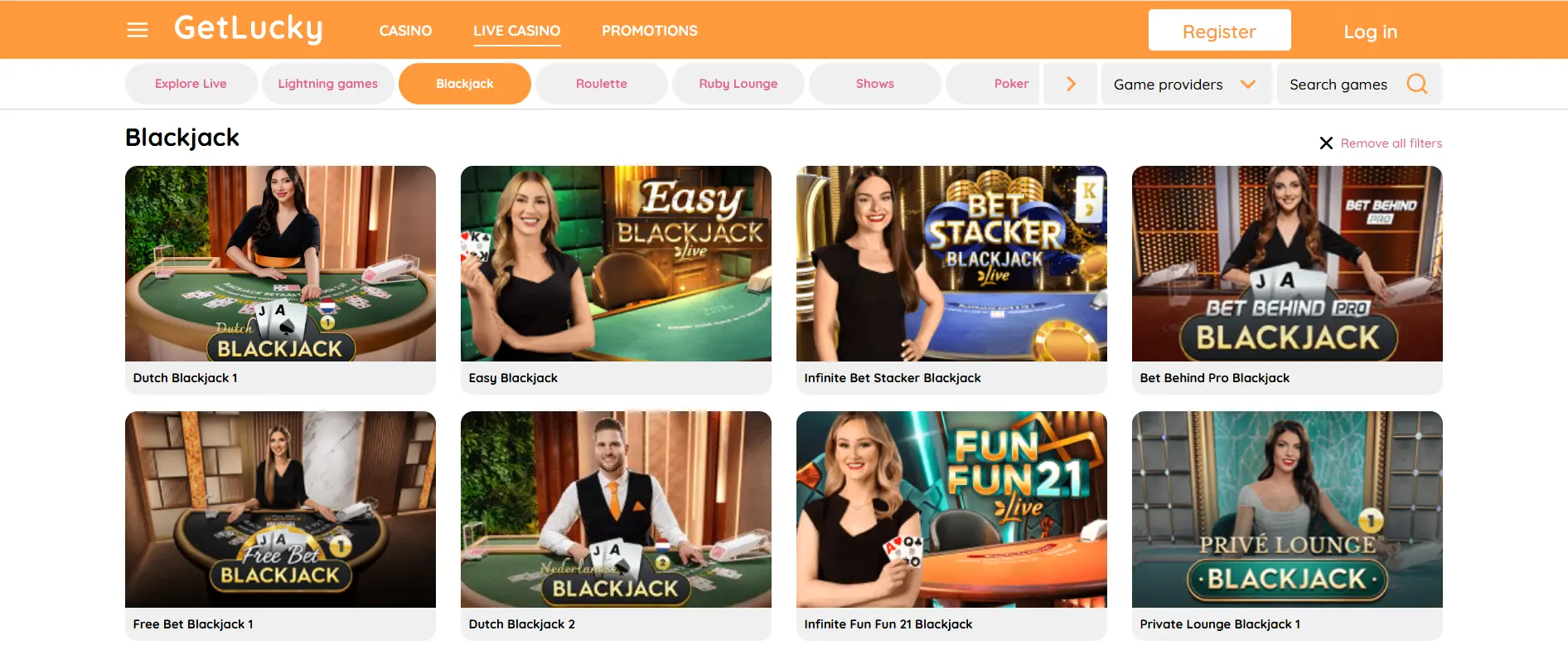 Get Lucky Casino in diretta