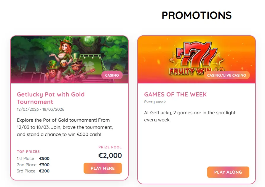 Promocje w Get Lucky Casino